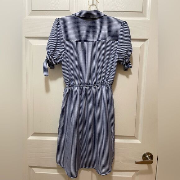 Monteau Womens Dress Size S Stripes Blue White Waist Band Pockets - Picture 5 of 7
